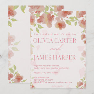 Invitación de boda floral rosa – Elegante rústica