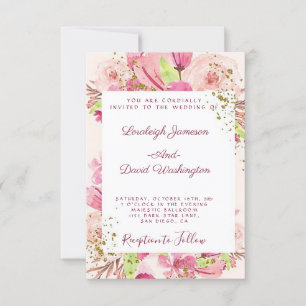 Invitación de boda floral rosa fantástica