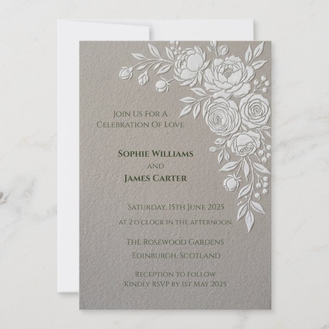 Invitación de boda floral Rosa Gris (Anverso)