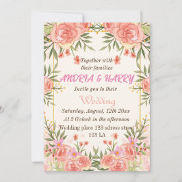 Invitación de boda floral rosa  Invitación