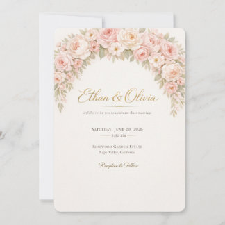 Invitación de boda floral rosa lujosa