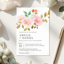 Invitación de boda floral Rosa Melocotón