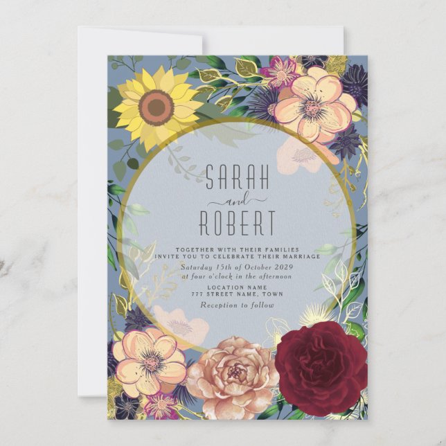 Invitación de boda floral rosa melocotón rústico (Anverso)