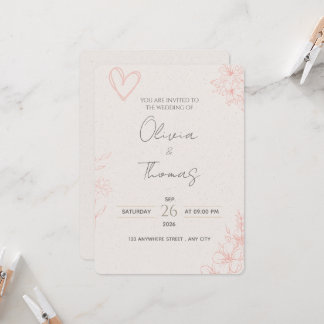 Invitación de boda floral rosa minimalista