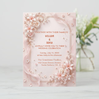 Invitación de boda floral rosa moderna y trendy