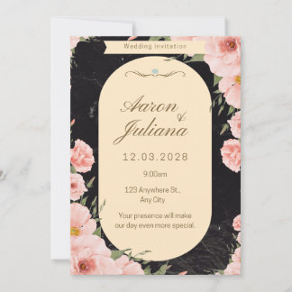 invitación de boda floral rosa negra
