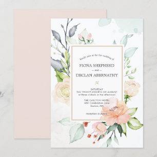 Invitación de boda floral rosa pálido acuarela ele