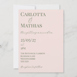 Invitación de boda floral rosa pálido y verde oscu