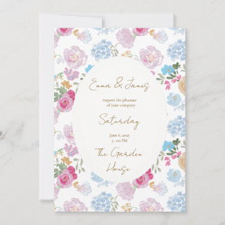 Invitación de boda floral rosa pastel pintada al ó