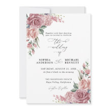 Invitación de boda floral rosa polvorienta