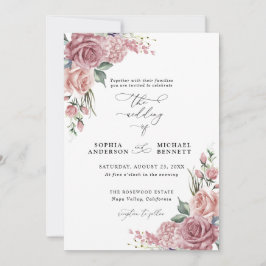 Invitación de boda floral rosa polvorienta