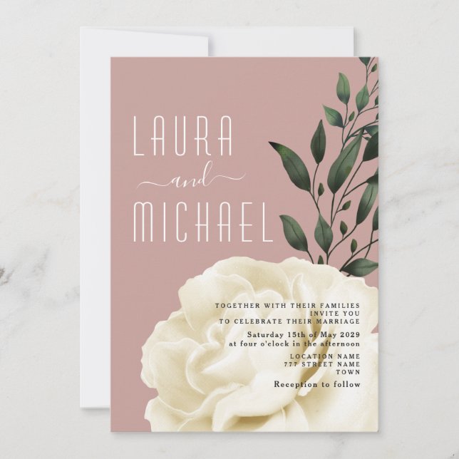 Invitación de boda floral rosa polvorienta (Anverso)