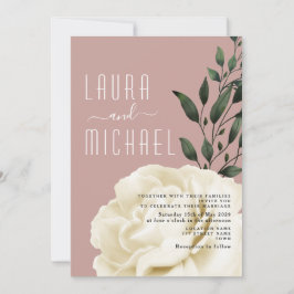 Invitación de boda floral rosa polvorienta
