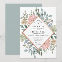 Invitación de boda floral rosa polvorienta azul