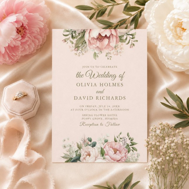Invitación de boda floral rosa polvoriento (Dusty Blush Floral Wedding Invitation)