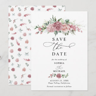 Invitación de boda floral rosa polvoriento para gu