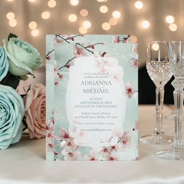 Invitación de boda floral rosa primaveral sobre fo (Subido por el creador)