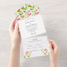 Invitación de boda floral rosa rojo todo en uno