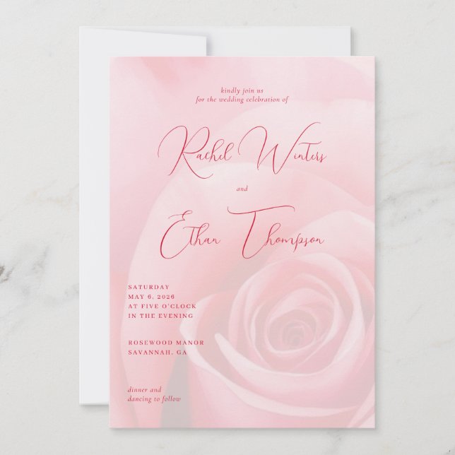 Invitación de Boda Floral Rosa Romántica (Anverso)