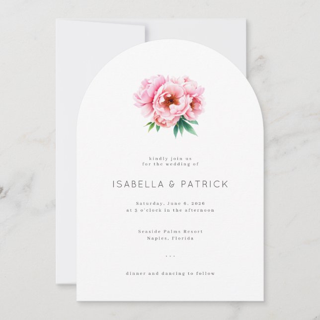 Invitación de boda floral rosa romántica (Anverso)