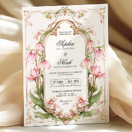 Invitación de Boda Floral Rosa Romántica con Folla
