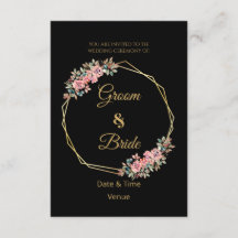 Invitación de boda floral rosa romántica negra