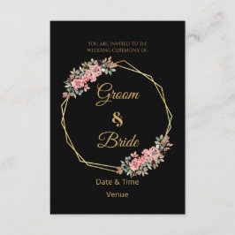 Invitación de boda floral rosa romántica negra