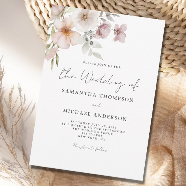 Invitación de boda floral rosa rubor (Subido por el creador)