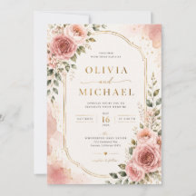 Invitación de boda floral rosa rubor | Acuarela 