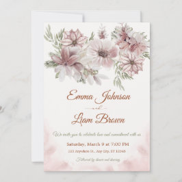 Invitación de boda floral rosa sonrojado y melocot