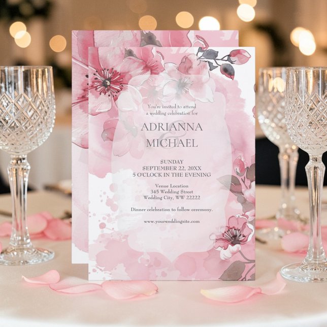 Invitación de boda floral rosa y blanca de primave (Subido por el creador)