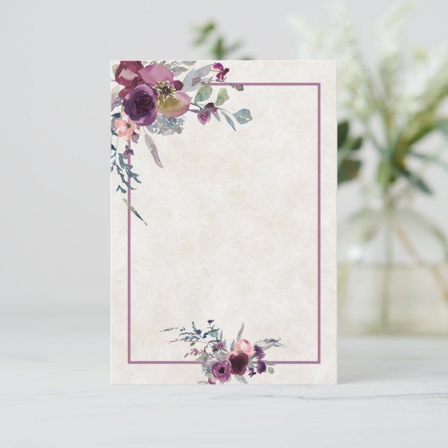 Invitación de boda floral rosa y Borgoña con presu (Anverso de pie)