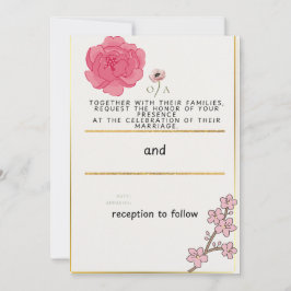 Invitación de boda floral rosa y dorada | Flor de 