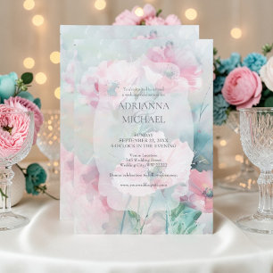 Invitación de Boda Floral Rosa y Turquesa de Prima