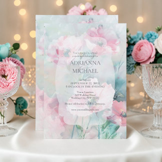Invitación de Boda Floral Rosa y Turquesa de Prima