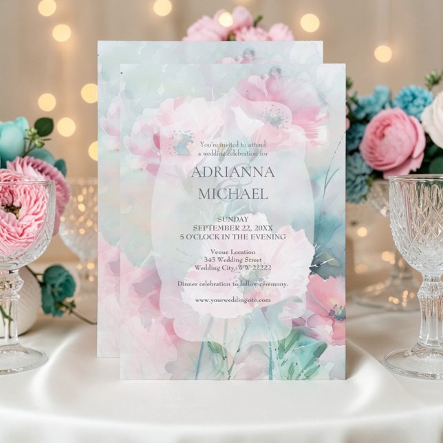 Invitación de Boda Floral Rosa y Turquesa de Prima (Subido por el creador)