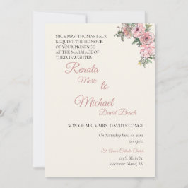 Invitación de boda floral rosada