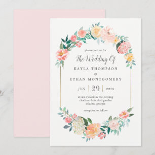 Invitación de boda floral rosado