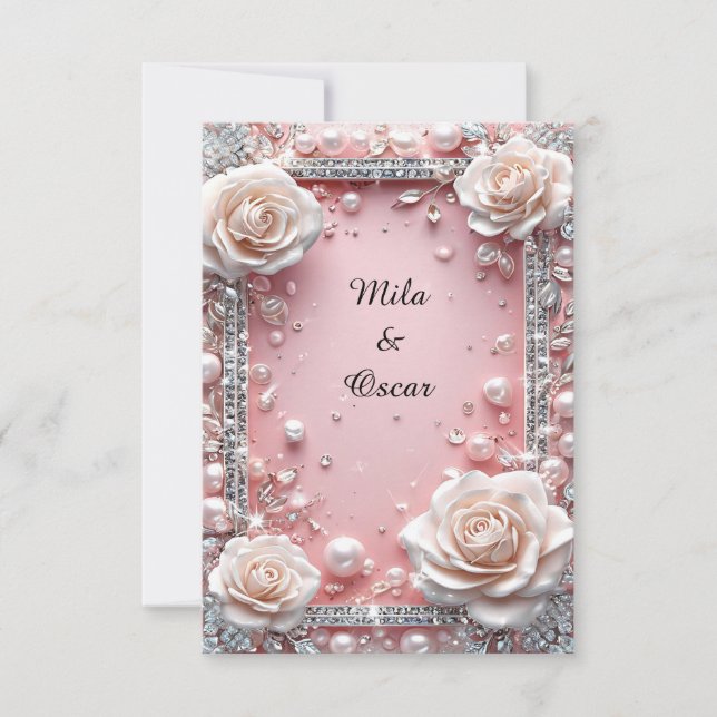 Invitación de boda floral rosas rosadas perla pied (Anverso)