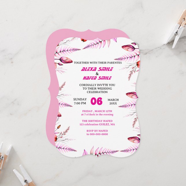 Invitación de boda Floral Rose: Rosa suave (Anverso/Reverso In Situ)