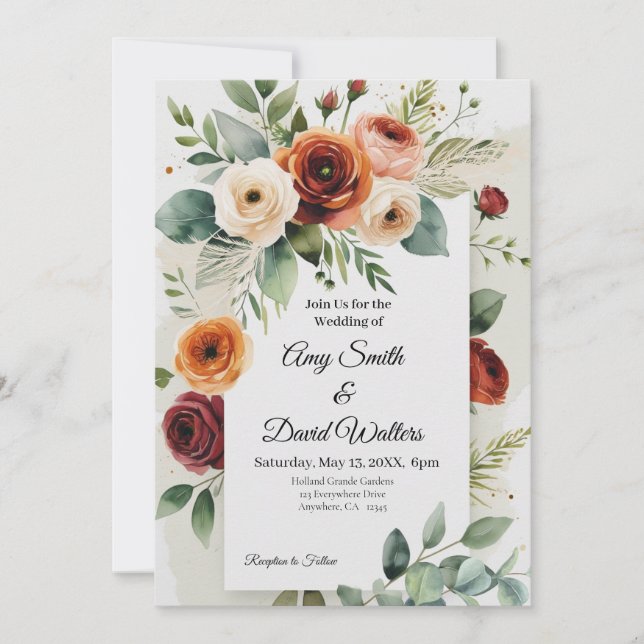 Invitación de Boda Floral Rubor Romántico (Anverso)