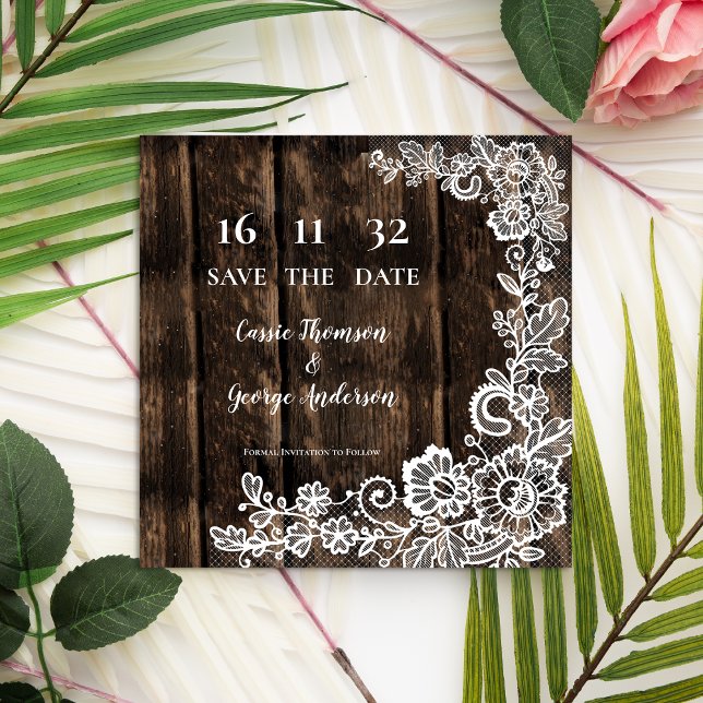 Invitación de Boda floral Rustic Wood Lace (Rustic Wood Lace Floral Wedding Announcement)