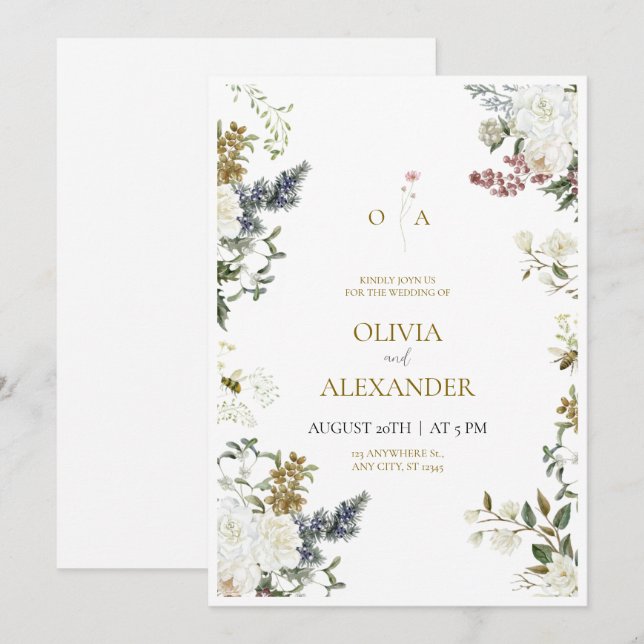 Invitación de boda floral rústica (Anverso / Reverso)