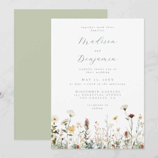 Invitación de boda floral rústica (Anverso / Reverso)
