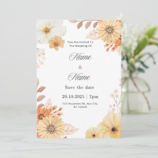 Invitación de boda floral rústica 