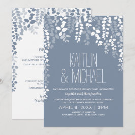 Invitación de boda floral rústica (azul polvorient