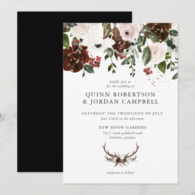 Invitación de boda floral rústica | Botánica boho (Anverso / Reverso)