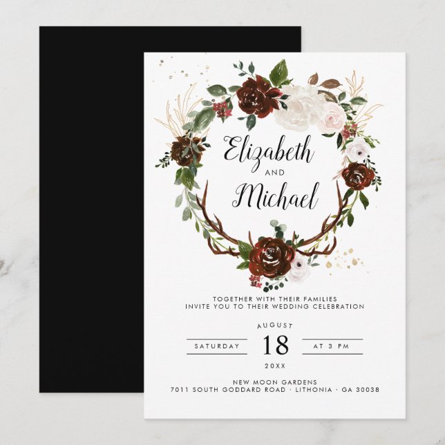 Invitación de boda floral rústica | Botánica boho (Anverso / Reverso)