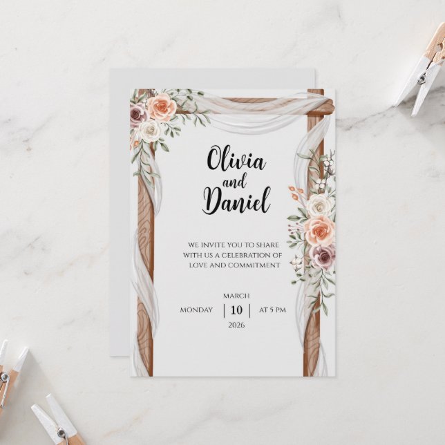 Invitación de Boda Floral Rústica con Arco de Made (Anverso/Reverso In Situ)