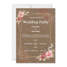 Invitación de boda floral rústica con toque rosado